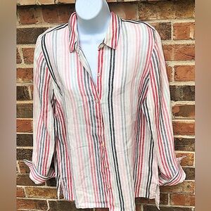 J.Jill Love Linen Essential Shirt. 100% Linen Striped Long Sleeve Shirt Size Sml